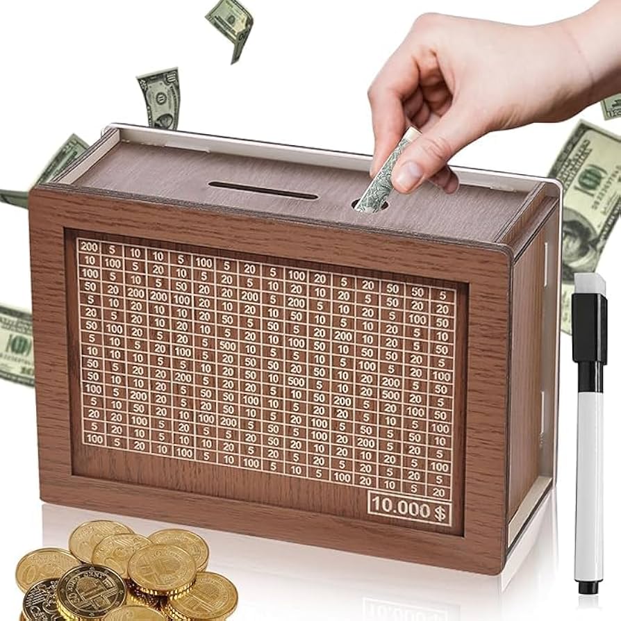 Wooden Money Saving Box with Counting Target
